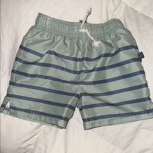 Gray and Blue Swim Trunks with Elastic Waistband